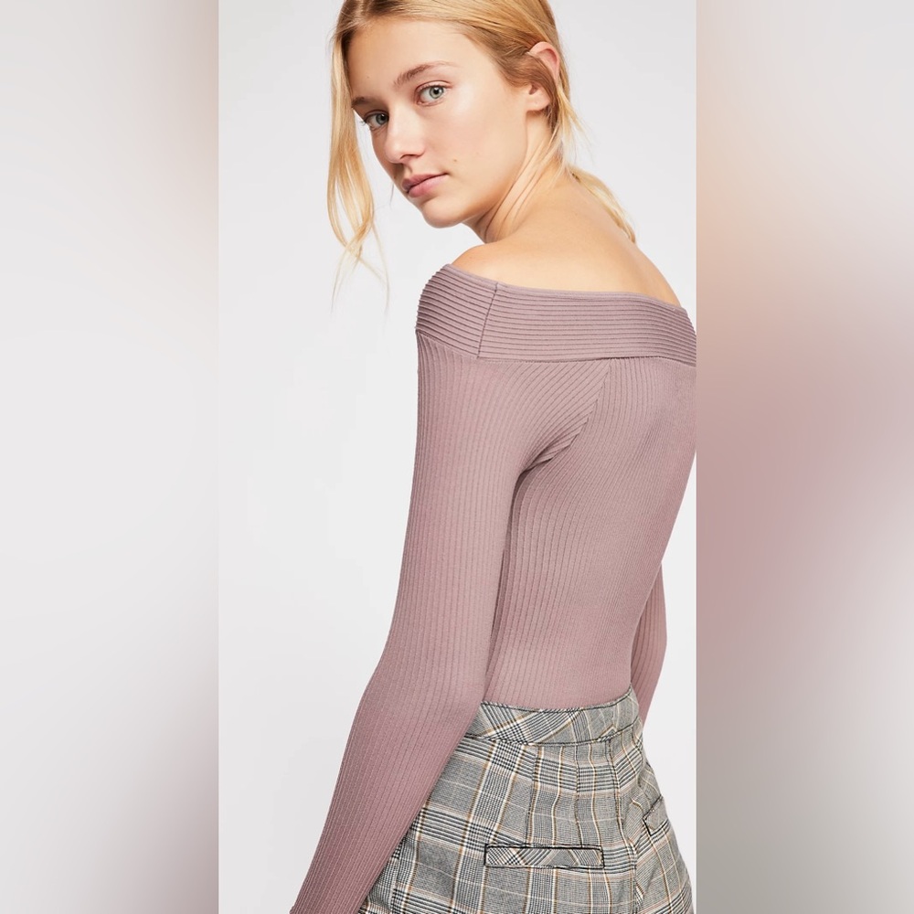 Free People Intimately Find Me Ribbed Long Sleeve Top In Twilight Mauve Size M/L